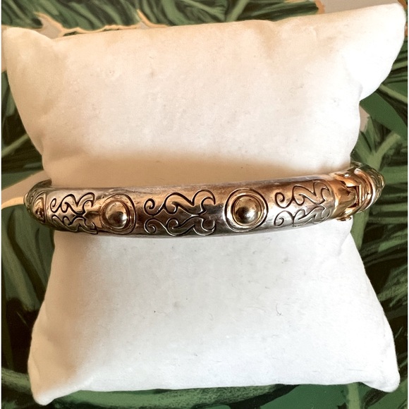 BRIGHTON Aires Hinged Bangle Two Tone Gold & Silver Plated Etched Magnetic Clasp - Picture 5 of 13